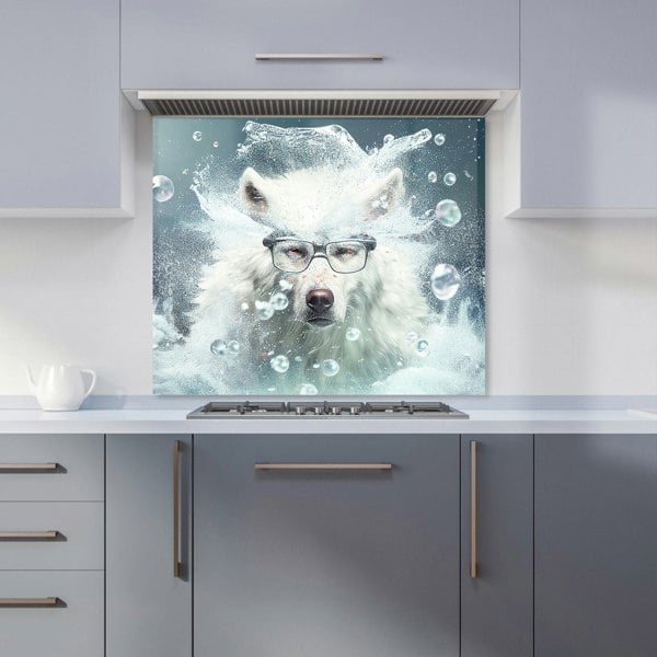 Warren Reed - Designer White Wolf With Glasses Splashart Kitchen Splashback