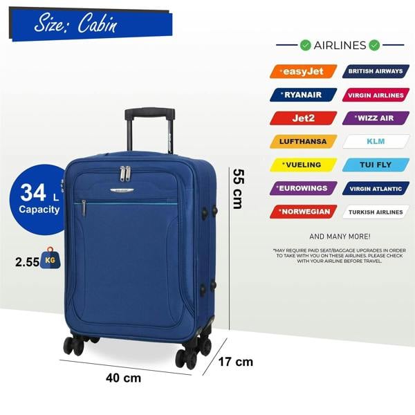Snowball Lightweight Soft Cabin Suitcase 4 Wheel Luggage Travel