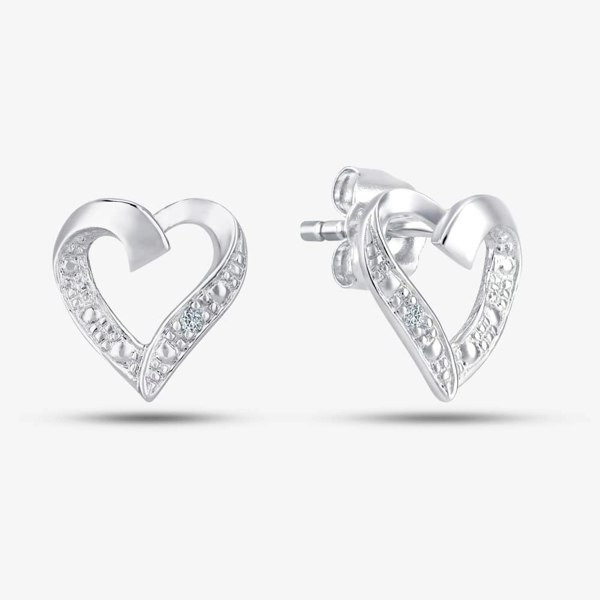 T. H. Baker 9ct White Gold Open Heart Diamond Stud Earrings PE04605W