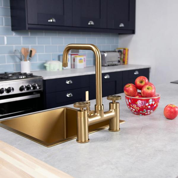 Flode kraft | Industrial Bridge Style 3 in 1 Instant Boiling Tap | Brushed Brass Finish