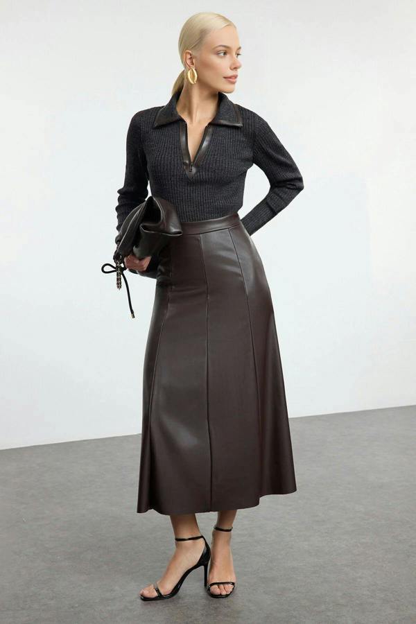 WOVCOR Faux Leather High Waist Maxi Skirt