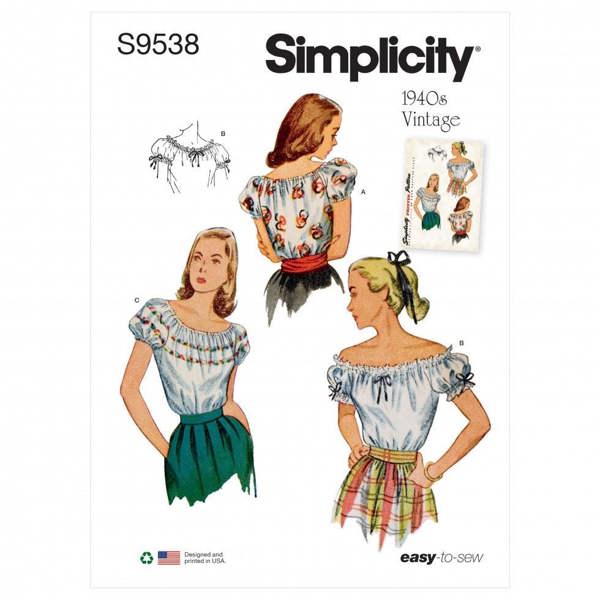 Simplicity Sewing Pattern 9538, Tops, Vintage Style for Women, D5 (4-6-8-10-12) - Easy