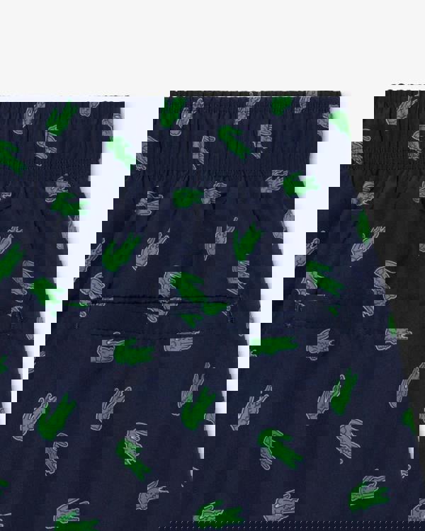 Lacoste Mid Length Crocodile Print Mens Swim Trunks - Navy Blue 166 | CHO | Designer Mens Swim Shorts