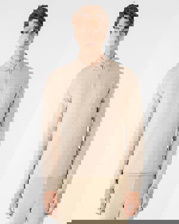 Oliver Sweeney Killala Mens Alpaca Wool Blend Quarter Zip Jumper - Biscotto