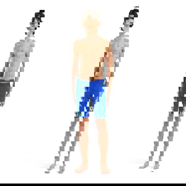 Arena Boys Print Swim Jammer in neon blue with yellow multi print