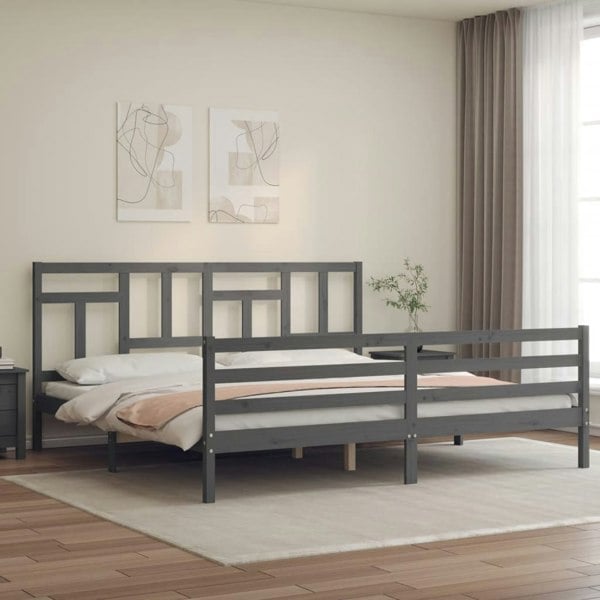 Berkfield Bed Frame with Headboard Grey 200x200 cm Solid Wood