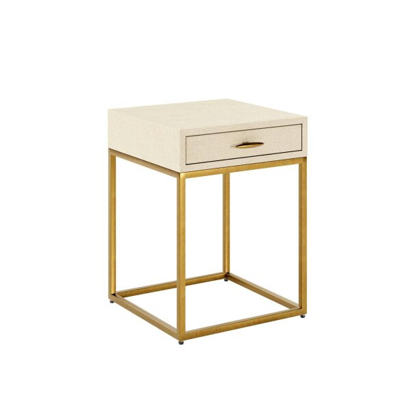 Wyld Haus Belluno Ivory Shagreen and Antique Brass Bedside Table with Drawer