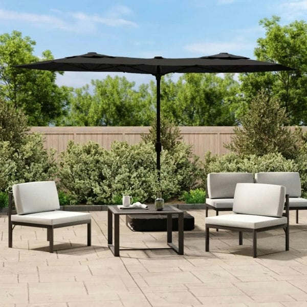 Berkfield Double-Head Parasol with LEDs Black 316x240 cm
