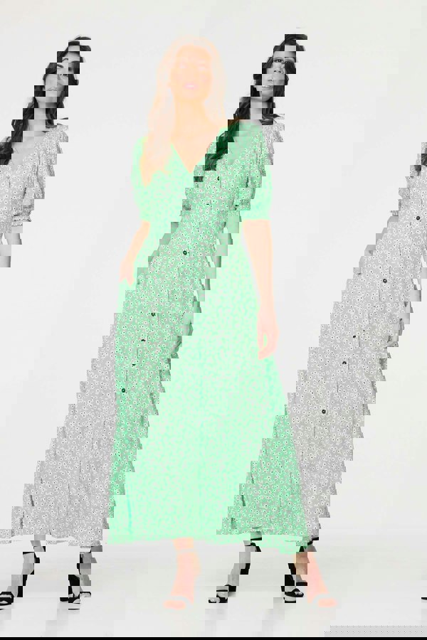 Green | Ditsy Floral 1/2 Puff Sleeve Maxi Dress