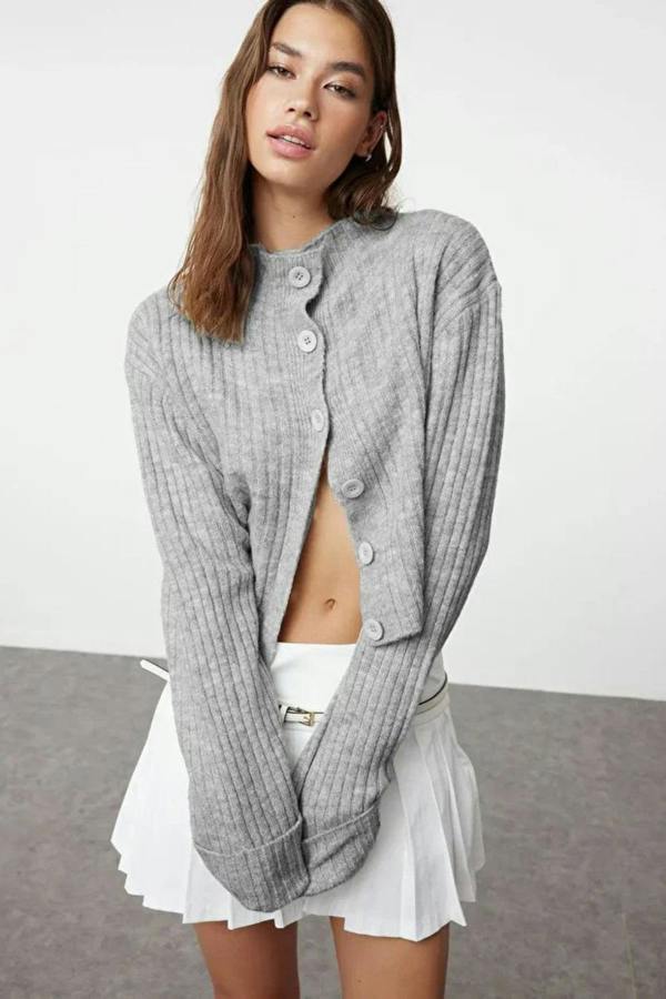 Hoxton Gal Cropped Soft-Textured High Neck Knit Cardigan