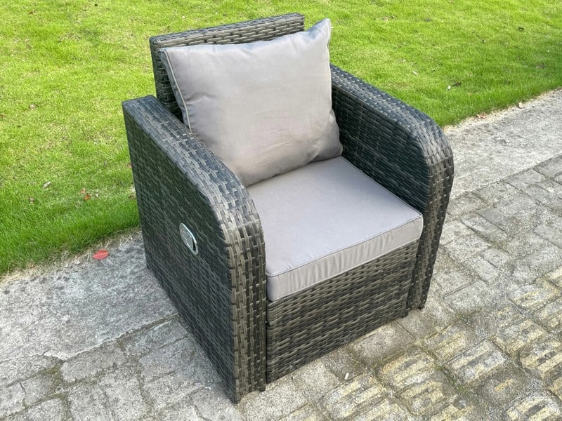 Fimous Dark Grey PE Wicker Rattan Garden Furniture Set Reclining Chair Love Sofa 2 Seater Sofa Set Outdoor Rectangular Dining Table 5 Seater