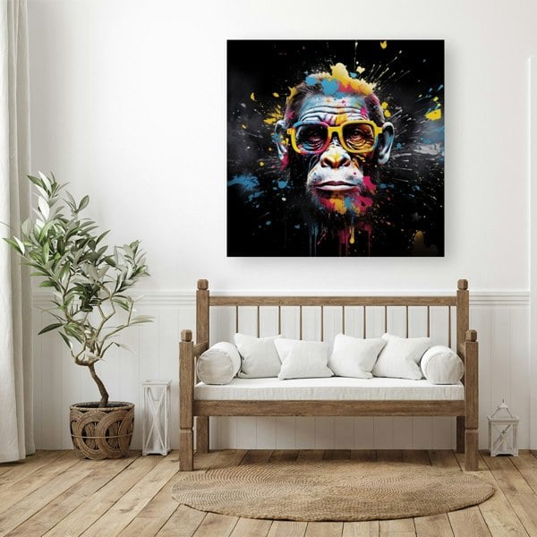 Warren Reed Coloured Splash Art Monkey Face Canvas