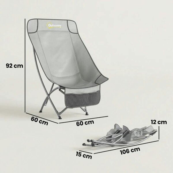 Camping Chair for Adults Heavy Duty Folding Camp Chair with Side Pocket and Carry Bag Light Grey