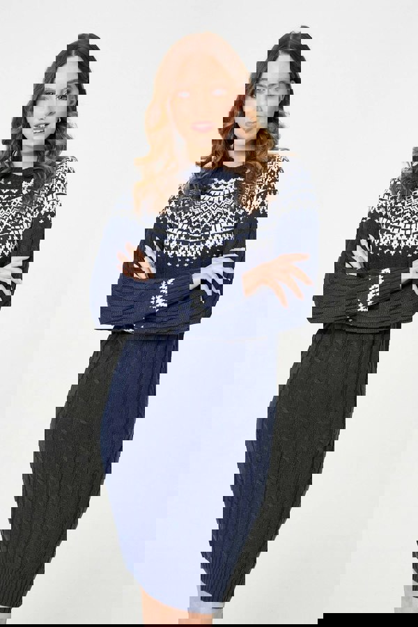 Navy | Nordic Print High Neck Jumper Dress