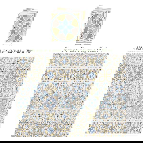 WT1544 - Light Sapphire and Parchment colour Traditional Spanish Tiles Wall Stickers - 15 cm x 15 cm - 24 pcs