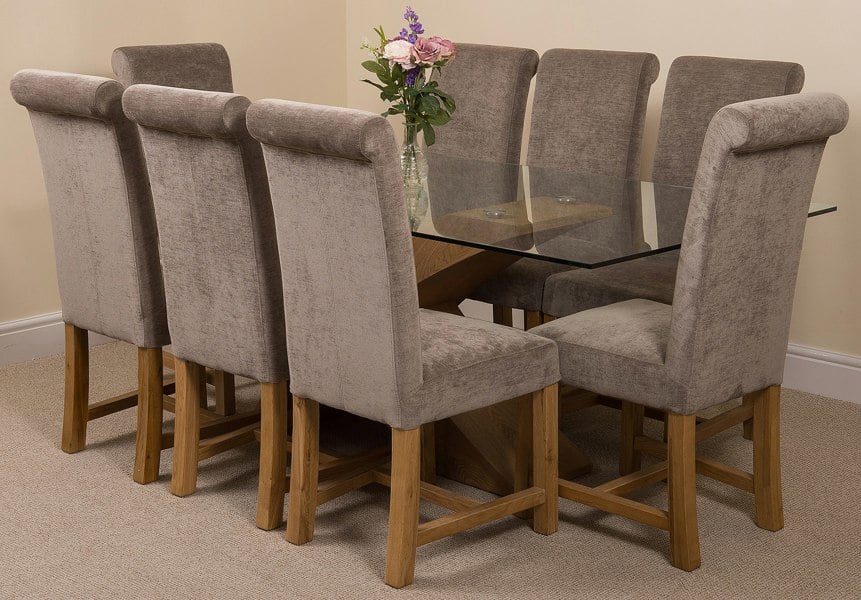 That's Furniture Valencia Oak Large Glass Dining Table & Washington Fabric Chairs
