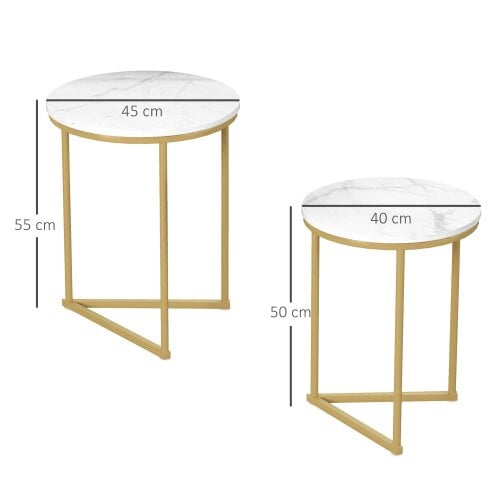 Wyld Haus Keroro Set Of 2 Nesting Tables Metal And Marble Effect White And Gold