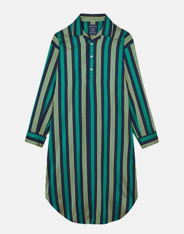 Men's Cotton Nightshirt – Jade Regimental Satin Stripe - British Boxers