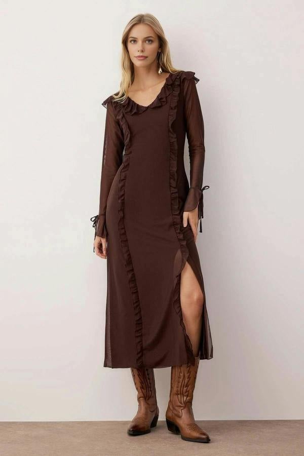 WOVCOR Ruffle Maxi Knit Dress