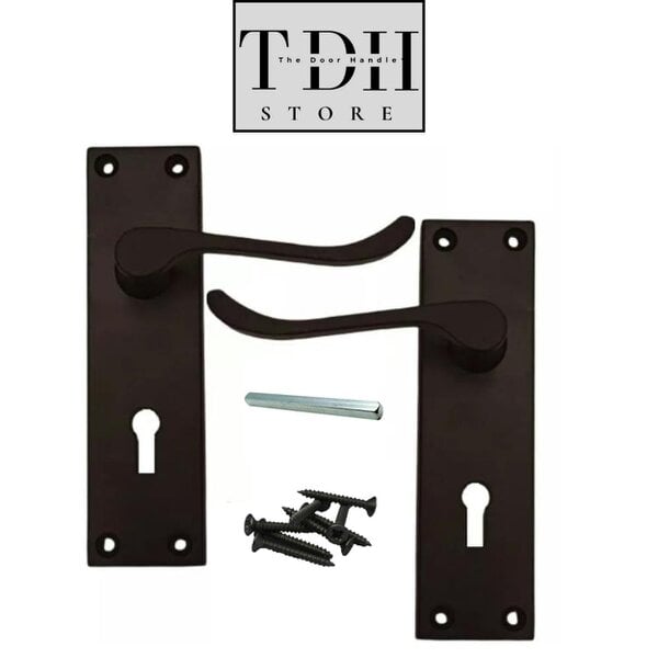 EDH Door Hardware Matt Black Victorian Scroll Door Handles – Handle Only, Handle + Lock or Lock Only – 150mm x 43mm