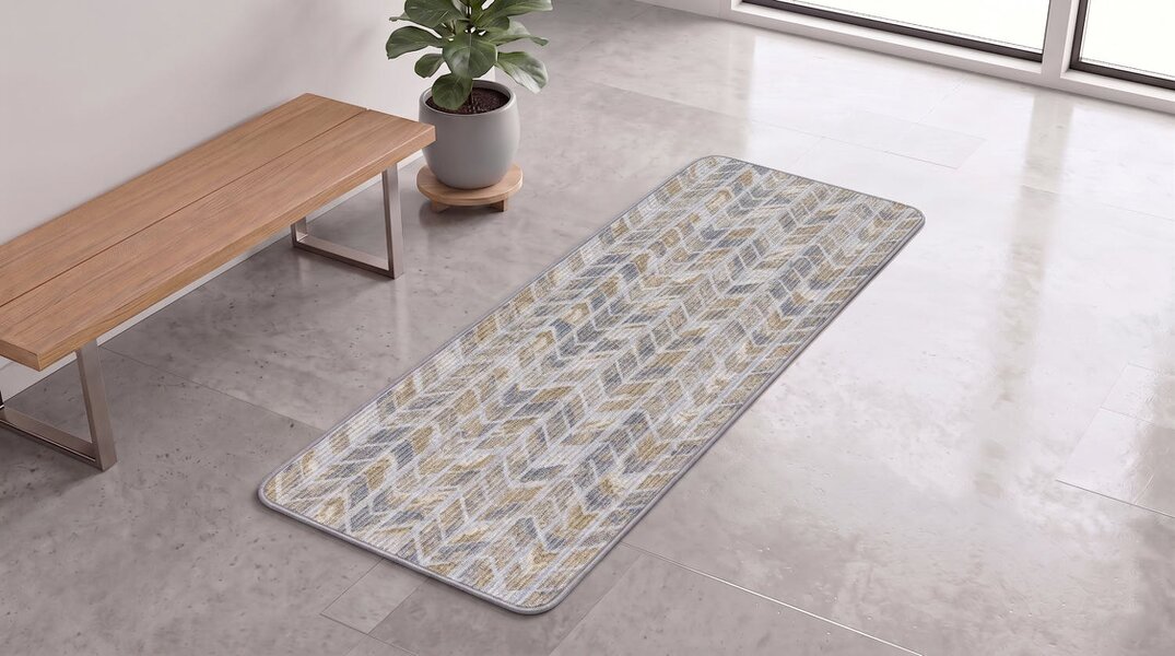 JVL Fiora Machine Washable Indoor Runner and Mat Set - Quartz Chevron
