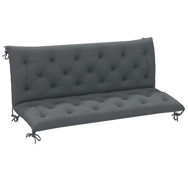Dark grey tufted 3-seater bench cushion with backrest and tie straps