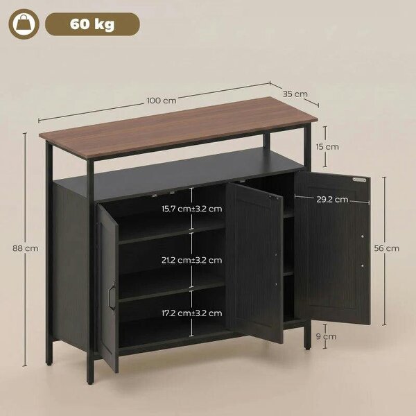 Industrial Kitchen Sideboard with Open Shelf, 2 Cabinets, Adjustable Shelves for Living Room, Dining Room, Black