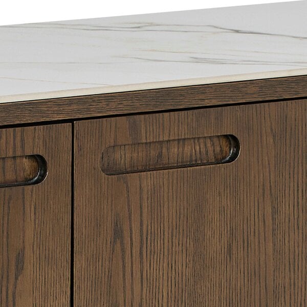 Wyld Haus Cork  Oak Veneer Sideboard with Cream Ceramic Top 2 Doors 2 Drawers