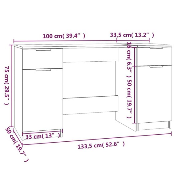Berkfield Desk with Side Cabinet Grey Sonoma Engineered Wood