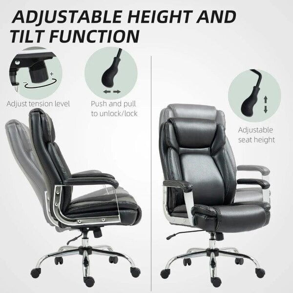 Ergonomic Office Chair, Faux Leather Chair with Tilt Function, Adjustable Height, 227kg 500LBS Swivel Computer Chair for Home Study, Black