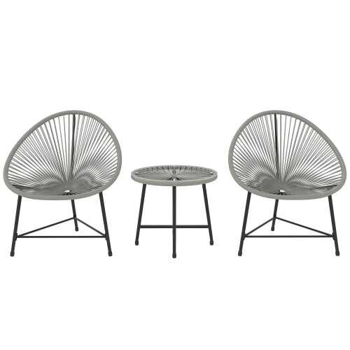 Wyld Haus Nibaco Rattan Rope Grey 3 Piece Outdoor Garden Bistro Set With Glass Top Table