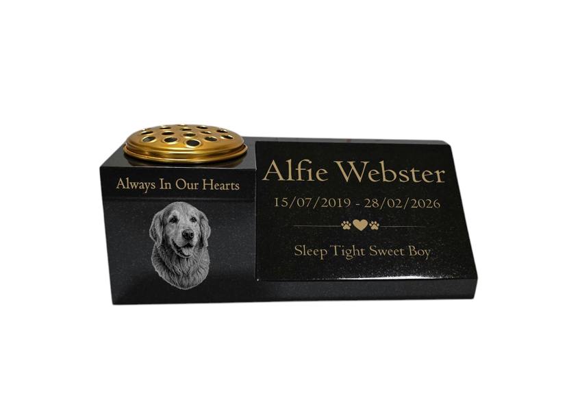 Memorials Direct Dog Memorial Granite Photo Vase & Plaque Combination