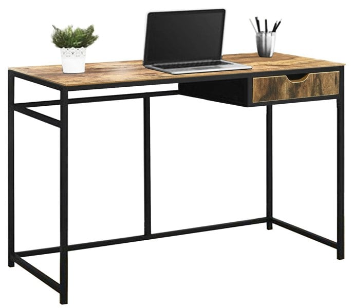 MDA Designs Ottawa Home Office Study Ergonomic  PC Study Writing Desk Table Workstation with Drawer Nutmeg Black