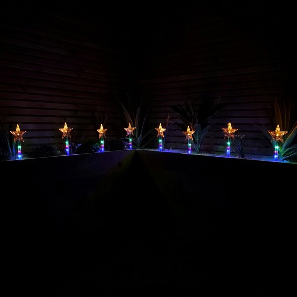 Samuel Alexander Set of 8 Battery Operated LED Multi Coloured Star Path Lights Christmas Decoration with Timer