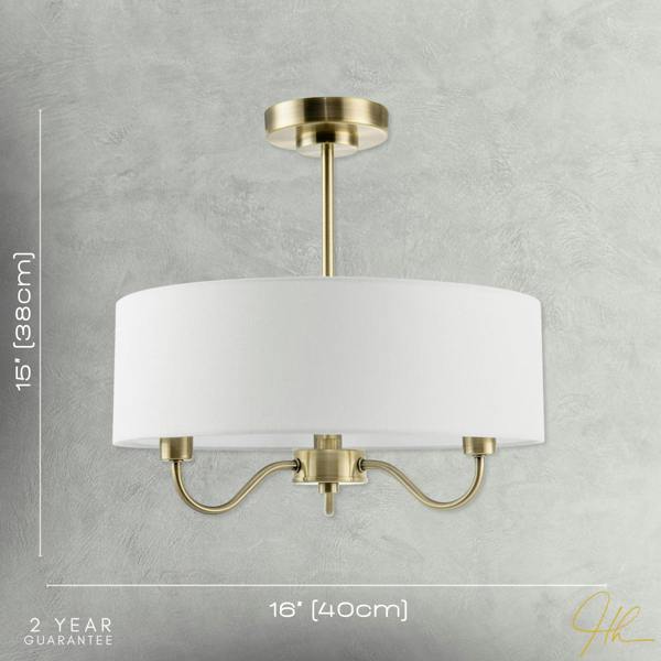 Chic Chandelier Semi Flush Ceiling Light in Antique Brass with Shade Image 7