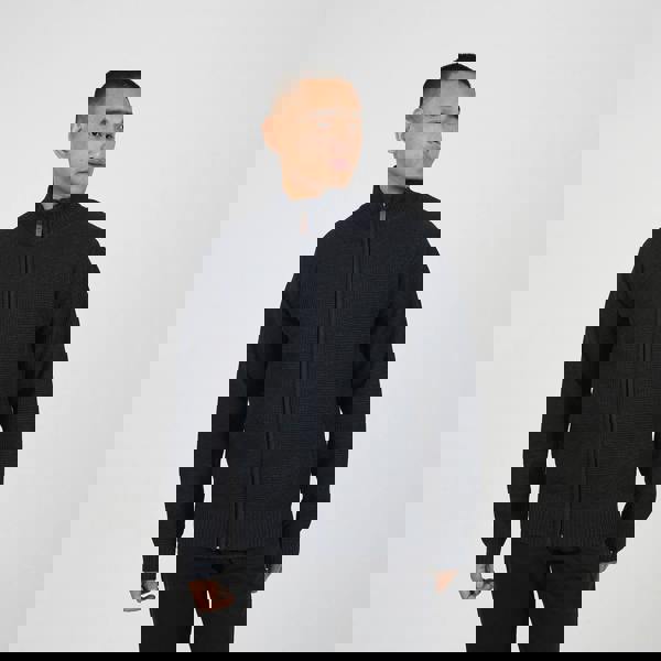 Brave Soul Navy Funnel Neck Jumper with Fleece Lining - Navy Image 1