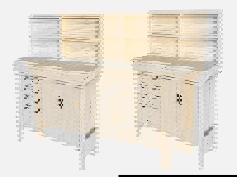 Acorn Heavy-Duty Cupboard Workbench (V.1) – Sturdy Wooden Workbench with Two-Door Cupboard, Multiple Drawers, and Optional Back Panel or Pegboard, Ideal for Garages, Workshops, and Sheds