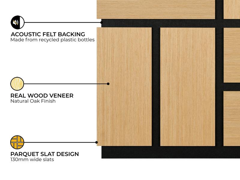 Fuse Acoustic Wooden Parquet Wall Panel in Natural Oak