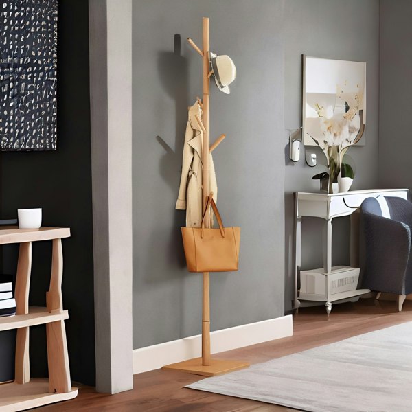 Rafaelo Mobilia Wooden 8 Hook Coat Stand With Square Base