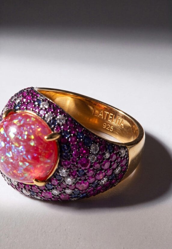 Latelita Esmeralda Pink Opal Cocktail Ring Gold