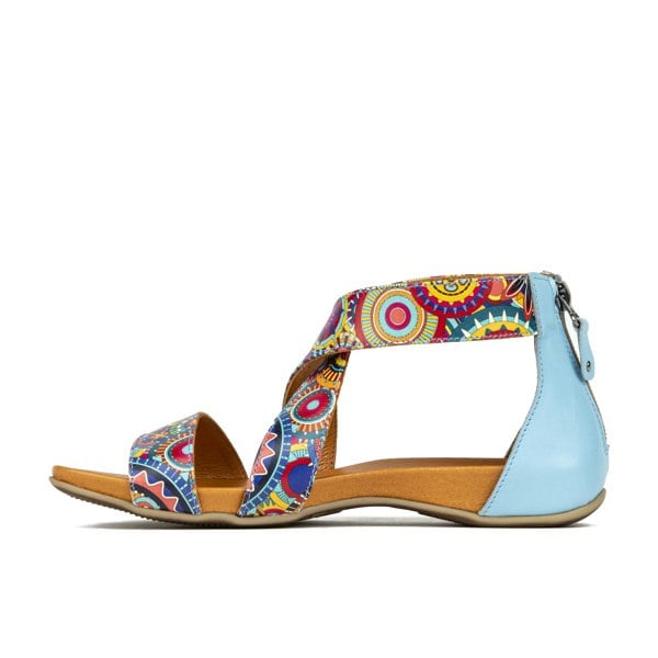 Embassy London Isabella - Blue Signature - Women's covered heel flat criss cross leather sandal