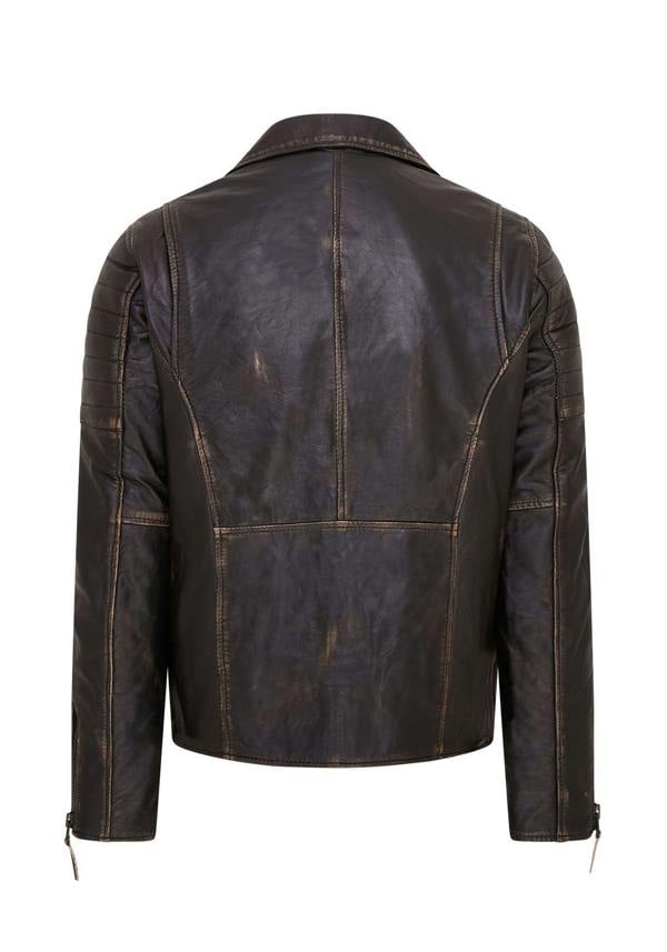 Infinity Leather Mens Brando Double Cross Zip Leather Biker Jacket- Fagernes