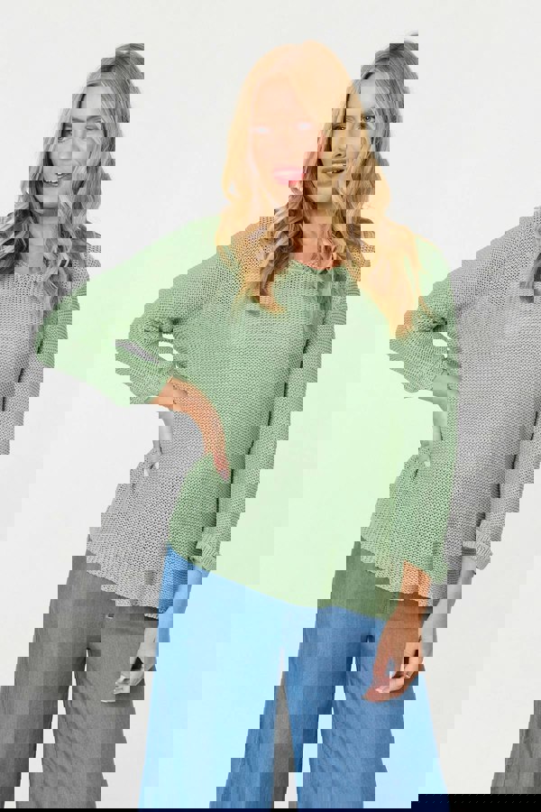 Sage | Mesh Texture 3/4 Sleeve Relaxed Top
