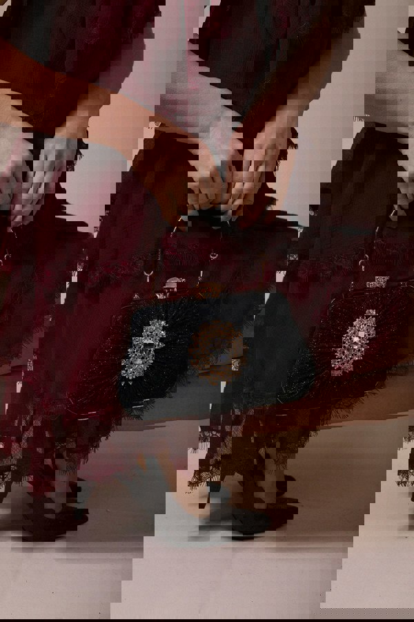 SVNX Ruched Jewel Clutch Bag In Black