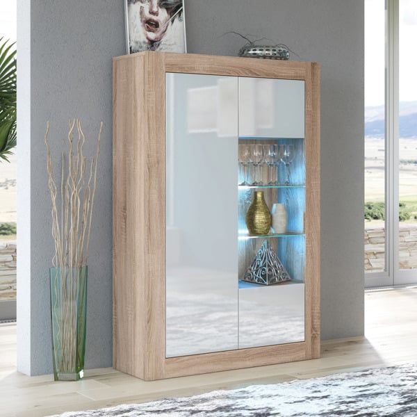 Mex Furniture Elegant 140cm Sideboard Cabinet Unit with White High Gloss Doors and Free LED