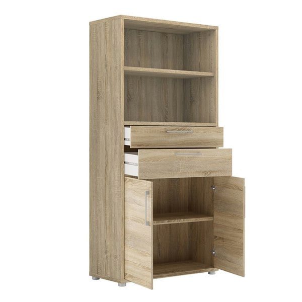 Furniture To Go Prima Bookcase 2 Shelves with 2 Drawers 2 Doors In Oak