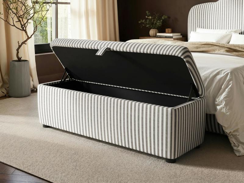 SOLACE+CO Skylynn Ottoman Blanket Box Cream Striped Woven Fabric Cream