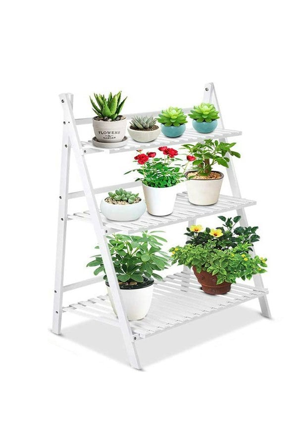 Living and Home 3-Tier Foldable Wooden Ladder Shelf White