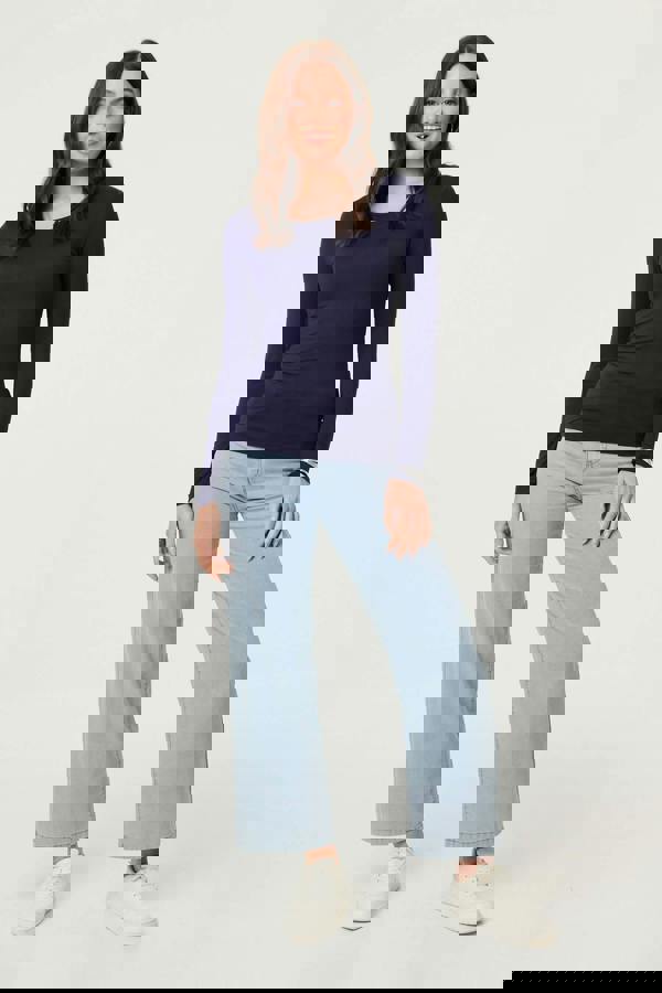 Navy | Long Sleeve Slim Scoop Neck Top