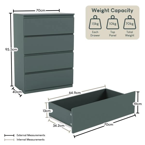 Vida Designs Denver 4 Drawer Chest, Black